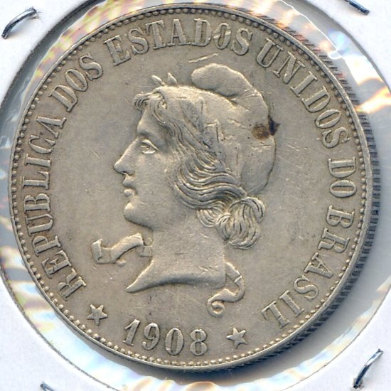 Brazil 1908 silver 2000 reis XF