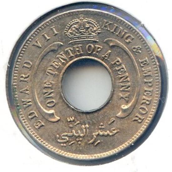 British West Africa 1908 1/10 penny BU
