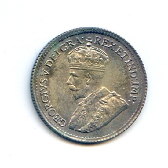 Canada 1920 silver 5 cents toned BU