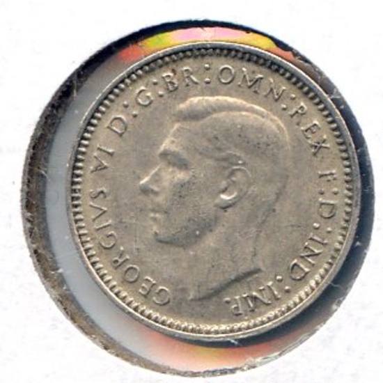 Australia 1942(m) silver threepence about XF SCARCE KEY variety