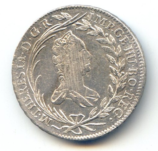 Austria 1765 silver 20 kreuzer UNC adjustment marks