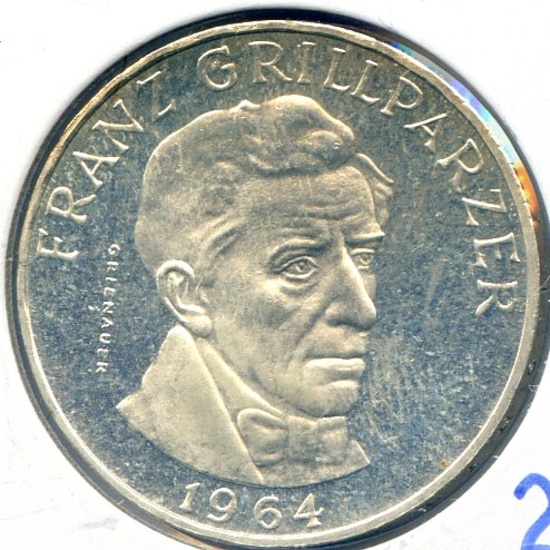 Austria 1964 silver 25 shilling Grillparzer PROOF