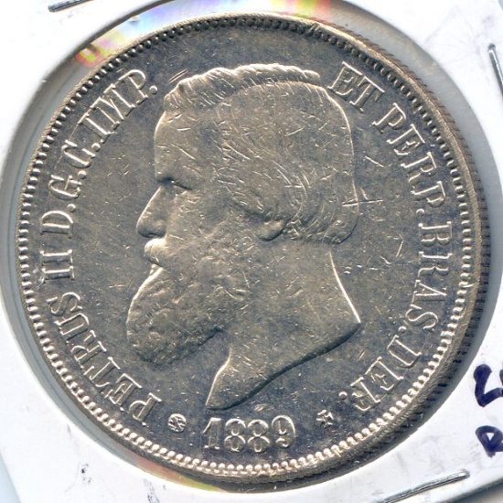 Brazil 1889 silver 2000 reis XF lightly cleaned