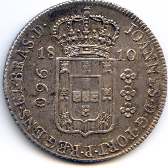 Brazil 1810-R silver 960 reis about XF