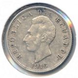 Ecuador 1916 silver decimo choice XF
