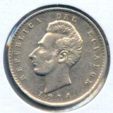 Ecuador 1914 silver 2 decimos nice AU
