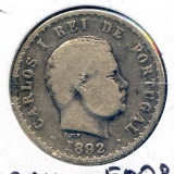 Portugal 1892 silver 500 reis about F