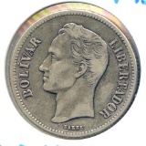 Venezuela 1935 silver 2 bolivares (10 grams) VF