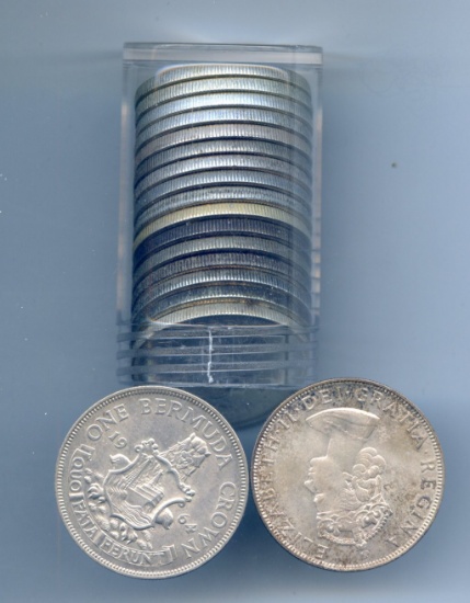 Bermuda 1964 silver crown, roll of 18 pieces