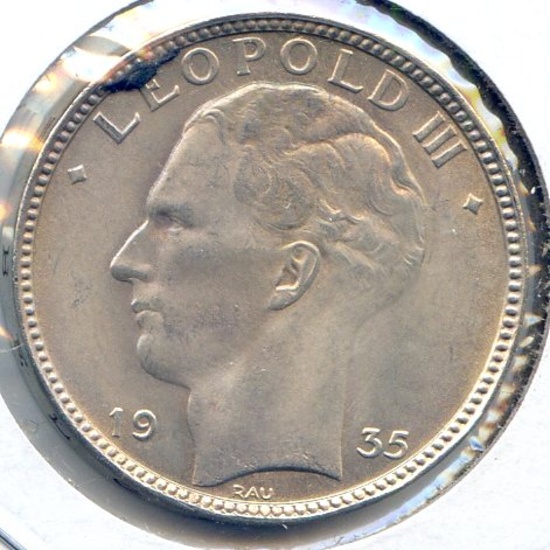 Belgium 1935 silver 20 francs BU