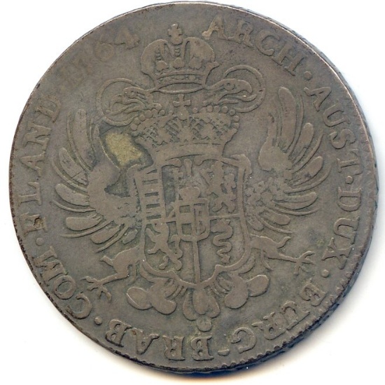 Austrian Netherlands 1764 silver kronenthaler F+