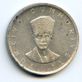 Turkey 1970 silver 25 lire UNC