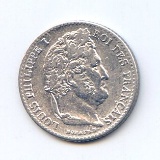 France 1841-A silver 1/4 franc AU lightly cleaned
