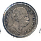 Italy 1884 silver 1 lira good VF