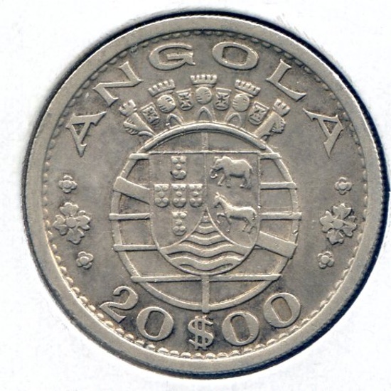 Angola 1952 silver 20 escudos good VF