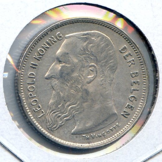 Belgium 1909 silver 2 francs Flemish choice XF