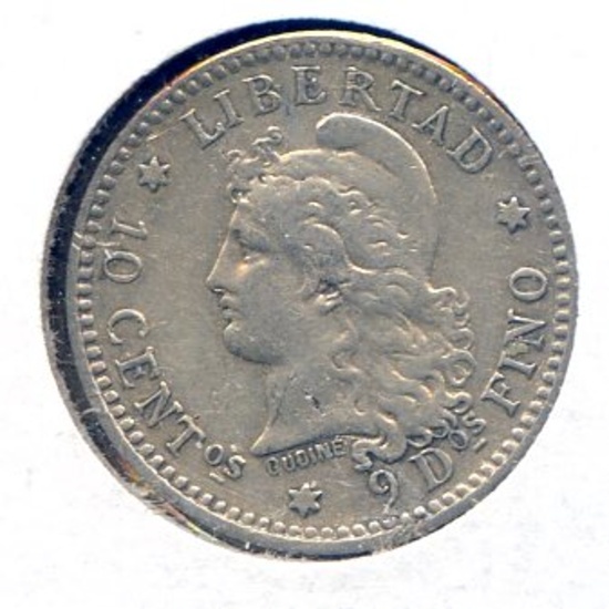 Argentina 1883 silver 10 centavos XF