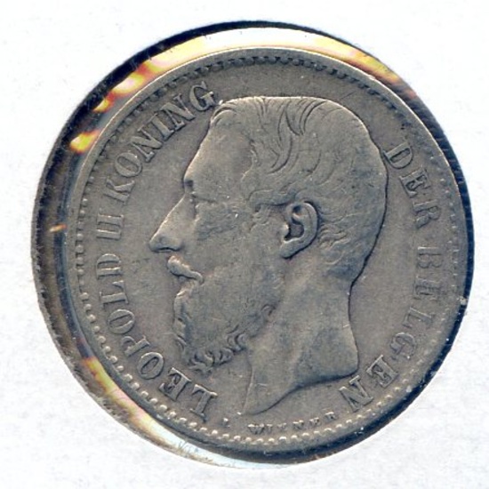 Belgium 1887 silver 1 franc Flemish VF