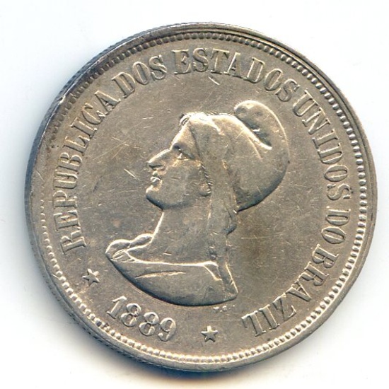 Brazil 1889 silver 1000 reis good VF