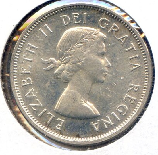 Canada 1956 and 1957 silver quarters, 2 AU/UNC pieces
