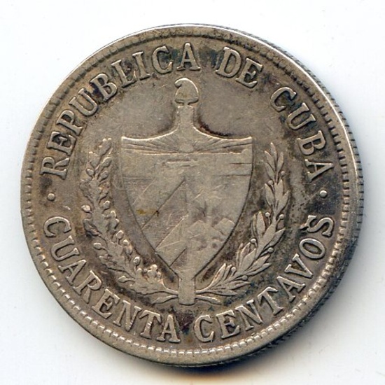 Cuba 1920 silver 40 centavos F