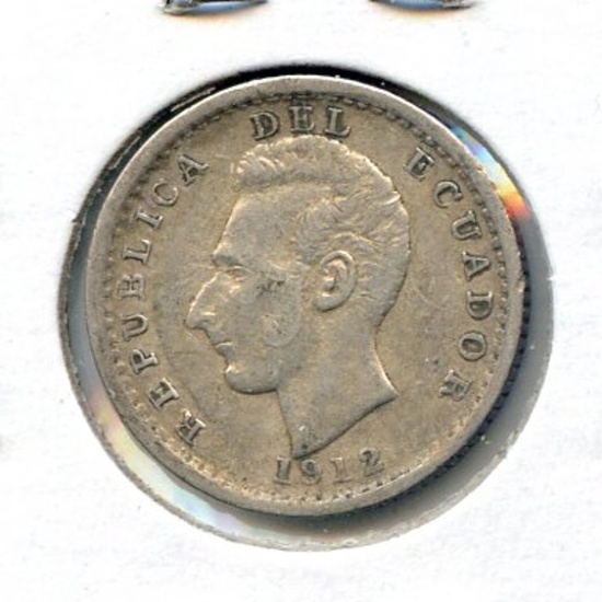 Ecuador 1912 FG silver decimo XF
