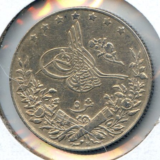 Egypt c. 1908 silver 5 qirsh XF