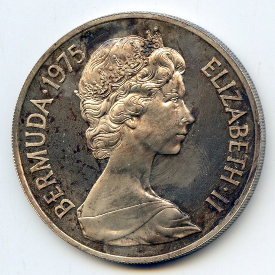 Bermuda 1975 silver 25 dollars toned PROOF Royal Visit