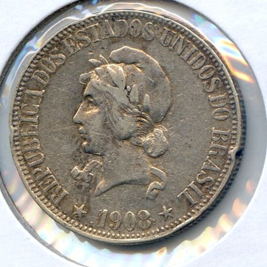 Brazil 1908 silver 1000 reis good VF