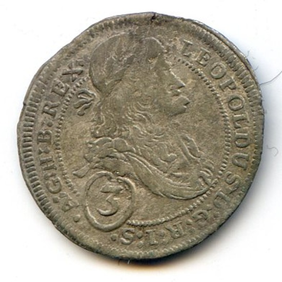Austria 1693 silver 3 kreuzer XF