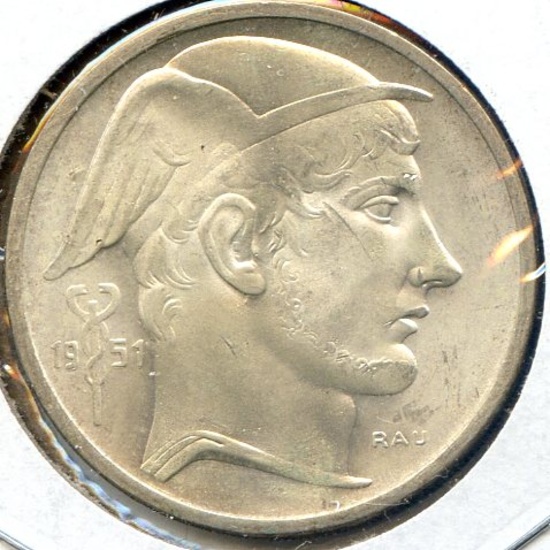 Belgium 1951 silver 50 francs choice BU