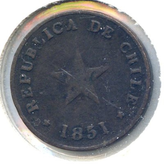 Chile 1851 1/2 centavo VF