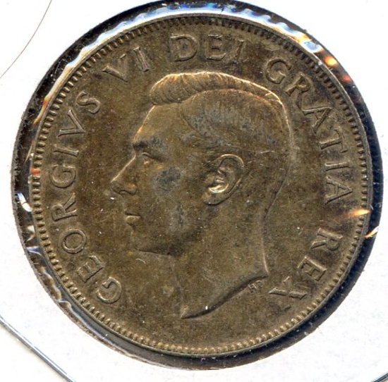 Canada 1952 silver 50 cents toned AU