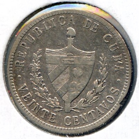Cuba 1916 silver 20 centavos XF