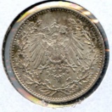 Germany/Empire 1918-D silver 1/2 mark BU