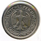 Germany/Weimar 1927 E and F 50 reichspfennig, 2 AU pieces