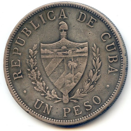 Cuba 1915 silver 1 peso VF details