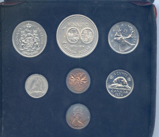Canada 1974 SPECIMEN double penny set in wallet, 7 pieces