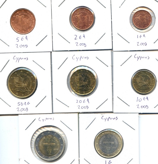 Cyprus 2008 Euro type set, 8 BU pieces