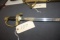 U.S. MARINES DRESS SWORD WITH INLAY & BRASS & LEATHER SCABBARD, MARKED ATLANTA CUTLERY, INDIA, WINDL