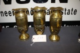 THREE VIETNAMESE BRASS TRENCH ART VASES, APPROX. 12