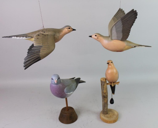 4 M.K. SCHEEL FOLK ART STYLE BIRD CARVINGS.