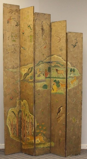 Asian Mughal Inspired Hand Painted Gold Leaf Room Divider