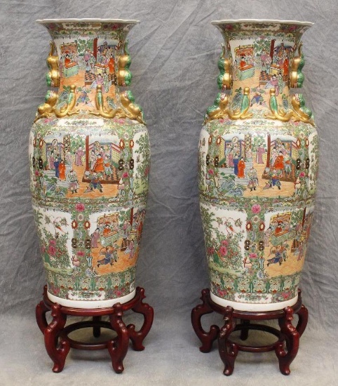 (2) Pair of Asian Palace Urns