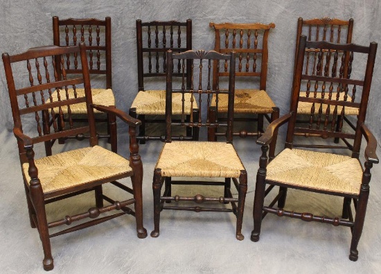 Marriage Set of (7) English Spindle Back Chairs