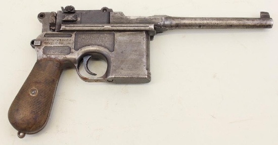 Mauser C96 Broomhandle semi-automatic pistol.