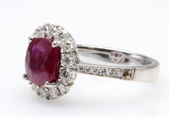RING. RUBY AND DIAMOND. 18K WHITE GOLD