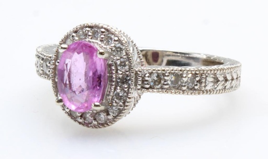 RING. PINK SAPPHIRE AND DIAMOND. 18K WHITE GOLD