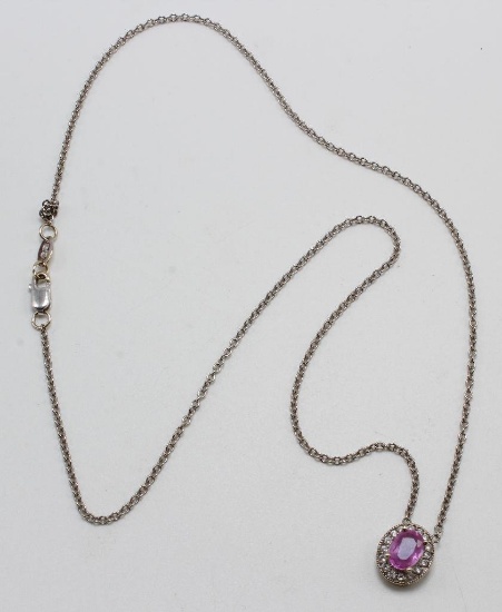 NECKLACE. PINK SAPPHIRE AND DIAMOND. 18K WHITE GOLD