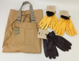 1 new Filson Apron, 2 tan Filson leather gloves size small and medium.